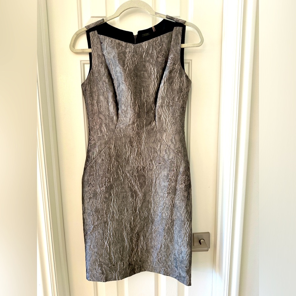 Elie Tahari silver cocktail dress.